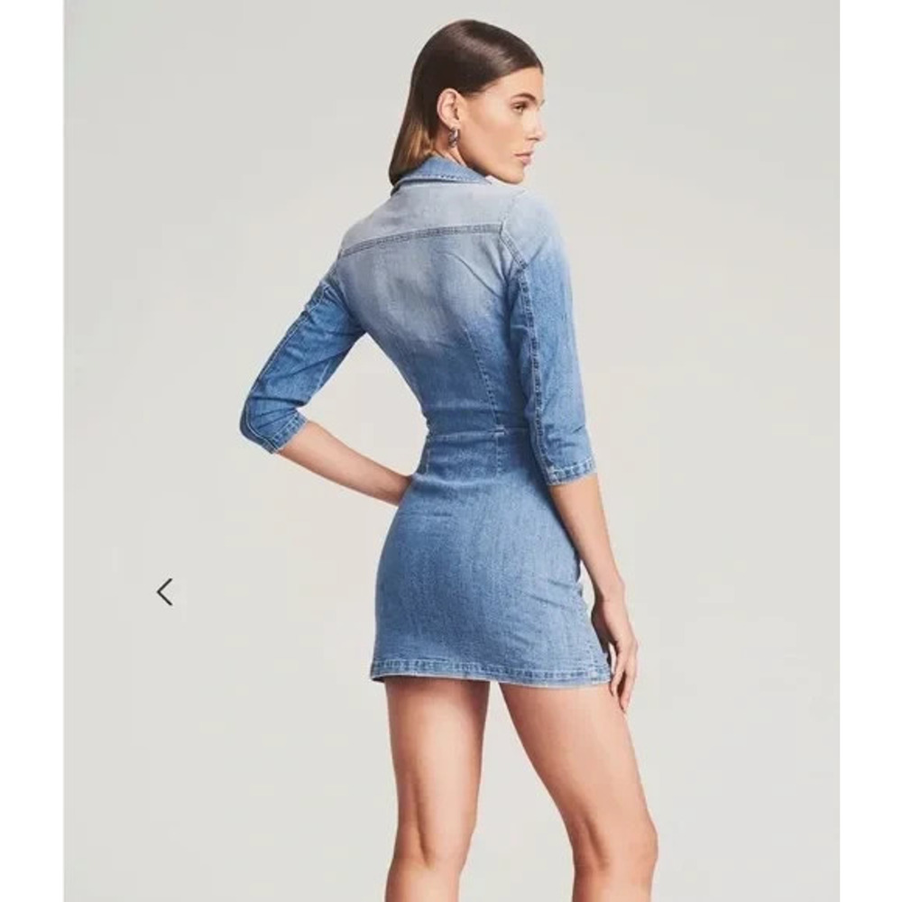 Retrofete Willa Mini Dress Light Blue Stone 3/4 Sleeve Notch Lapel Snap S - Picture 6 of 16